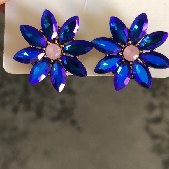 Violet Blue Aurora Borealis + Pink Opal Floral Crystal Earrings - Picture 14 of 16